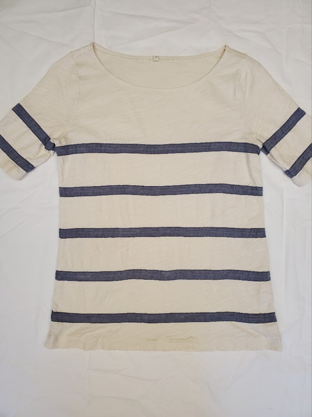 J.Crew Women's Small Cream Slub Knit Tee Chambray Stripe Applique Nautical Top